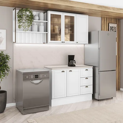 Armário de Cozinha Completa com Balcão Milla Veneto Carraro Branco