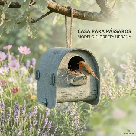 Casinha Sustentável para Pássaros Modelo Ninho Suspenso Ecológico para Jardim Quintal e Varanda