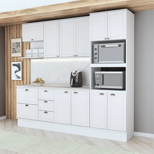 Armário de Cozinha Completa com Balcão Milla Bright Duo Carraro Branco