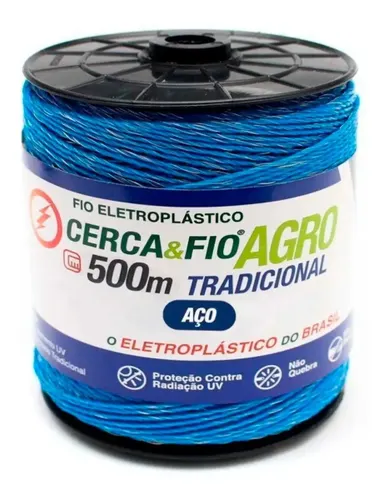 Fio Eletroplástico Azul 500m Cerca Elétrica Rural UV 6 Aço Igecast