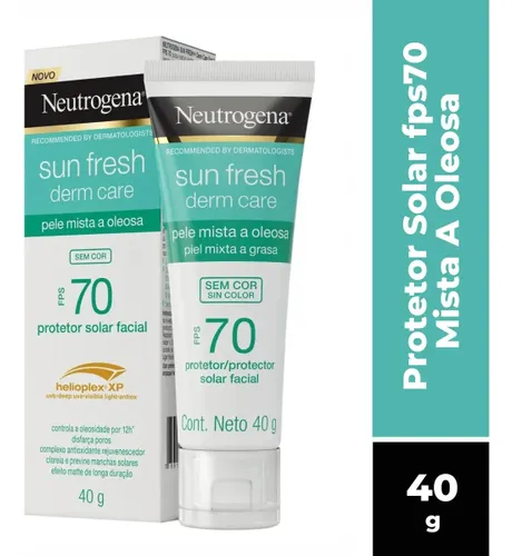 Protetor Solar Facial para Pele Oleosa Neutrogena Sun Fresh Derm Care sem cor FPS 70, 40g