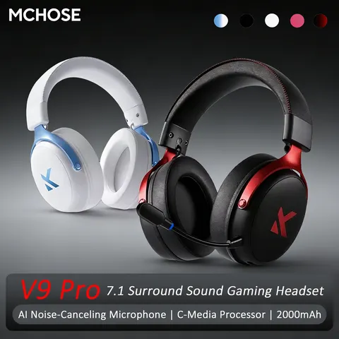 Fone de Ouvido Eletrônico MCHOSE V9 Pro para Esportes, Três Modos de Jogo, USB sem Fio, Som Surround 7.1, Fone de Ouvido Portátil com Microfone