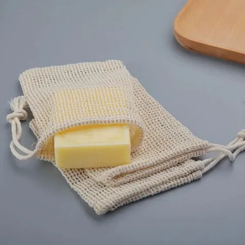 Saco de sabonete de algodão natural feito à mão, ecológico, tipo rede, para limpeza corporal e cuidados com a pele.