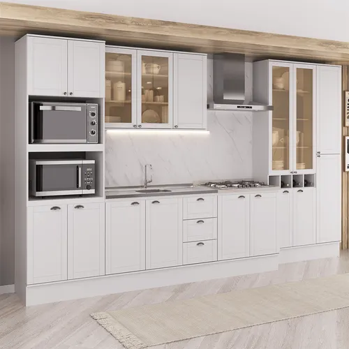 Armário de Cozinha Completa com Balcão Milla Element Carraro Branco