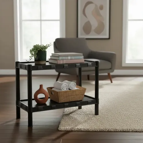 Estante Modular Plástica Preta com 2 Prateleiras 52cm Altura Organização