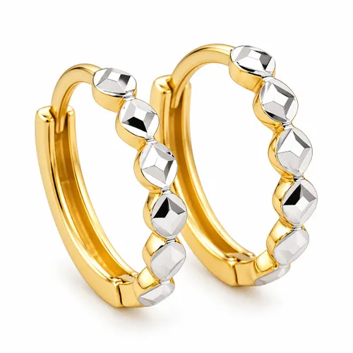 Brinco Argola de 1,3 cm em Ouro 18K com Detalhes em Ouro Branco
