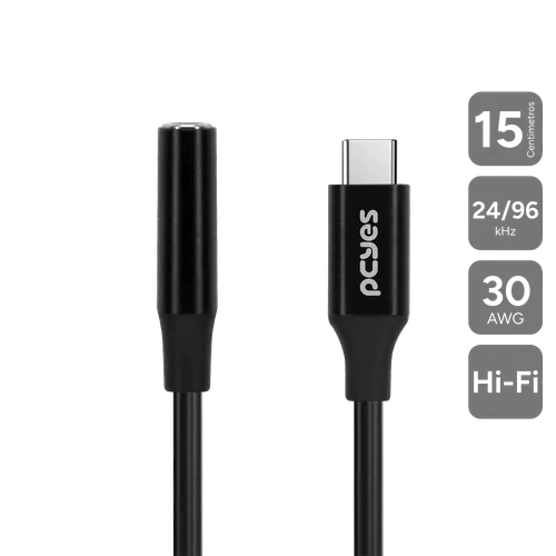 Cabo USB-C para P3 Fêmea PCYES 15cm DAC Hi-Fi P3UCP-15P