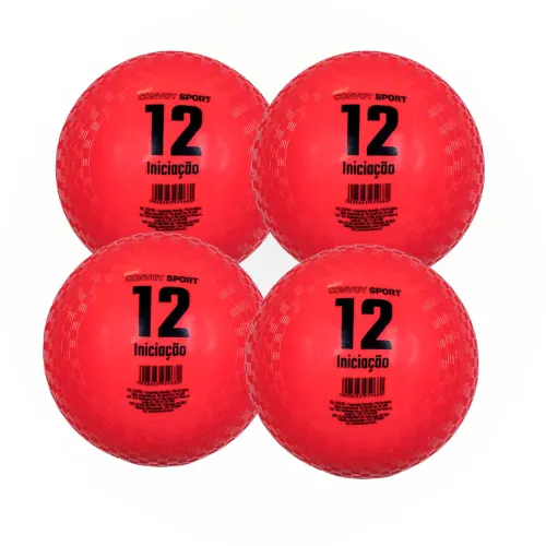 Kit 4 Bola Iniciação Borracha N12 Escolar Esportiva Vermelho
