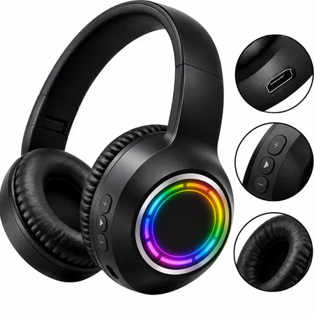 Fone de Ouvido Bluetooth LED sem Fio Kapbom RGB com Microfone Premium