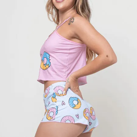 Pijama Feminino Baby Doll Estampa Personagem Estampado Ondinha Virginia curto curtinho sexy