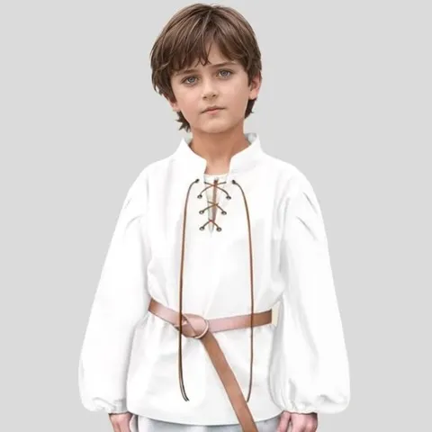 Camisa Pirata Medieval para Meninos, Camisa Renascentista com Amarração para Crianças, Camisa de Halloween, Camisa Escocesa Jacobita, Camisa de Fantasia Ghillie, Camisa de Fantasia Viking Colonial