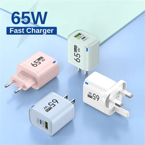 Carregador Rápido USB C de 65W, Adaptador de Carregamento Rápido para iPhone, Honor, Xiaomi, Huawei, Samsung, Oneplus, Carregador Tipo C GaN