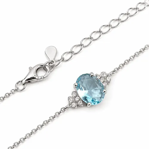 Pulseira 19 cm Prata Oval Água Marinha com Zircônias