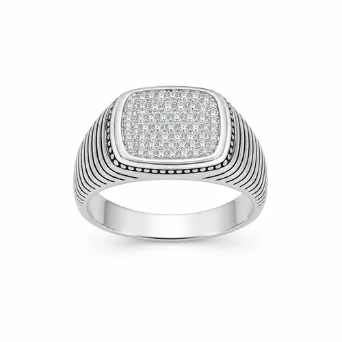 Anel Listrado 13 mm Cravejado com Zircônias em Prata