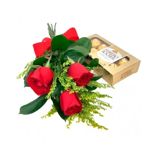 Buquê de Rosas Vermelhas e Chocolate