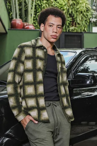 Jaqueta Sherpa Xadrez Verde Grunge
