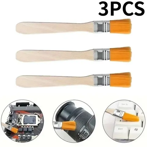 Kit com 3 Escovas Antiestáticas para Limpeza de PCs, Laptops e Câmeras - Escovas Multifuncionais para Teclado e Limpeza de Cantos e Frestas