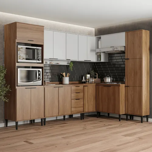 Armário de Cozinha Completa Miami Collect Branco com Freijó