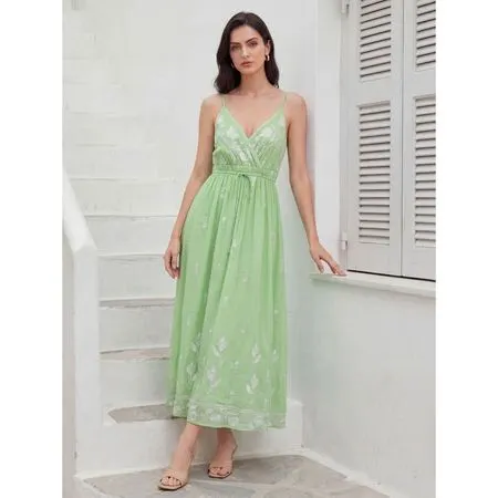 REF: N0434 - Vestido longo de alça com decote em V e estampa floral.