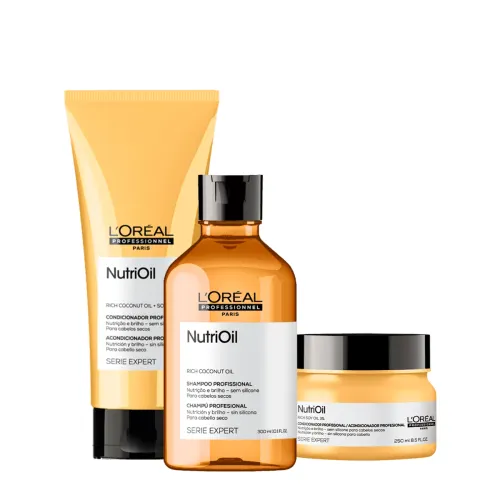 Kit L'Oréal Professionnel Serie Expert NutriOil Shampoo 300ml Condicionador 200ml Máscara 250g