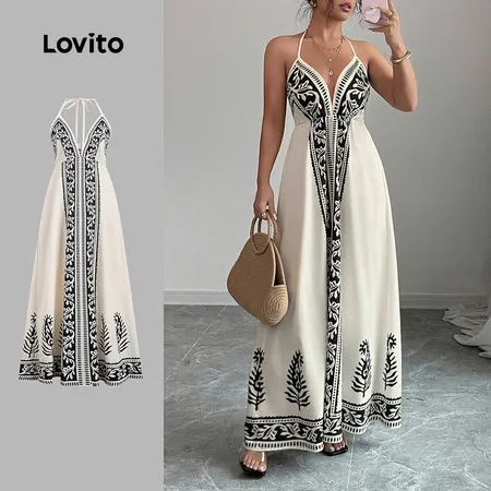 Vestido Feminino Lovito Férias Nacional sem Costas Vestido Primavera/verão LK3LD389