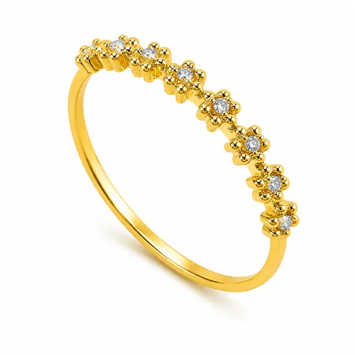 Anel Meia Aliança com 8 Diamantes em Ouro 18K