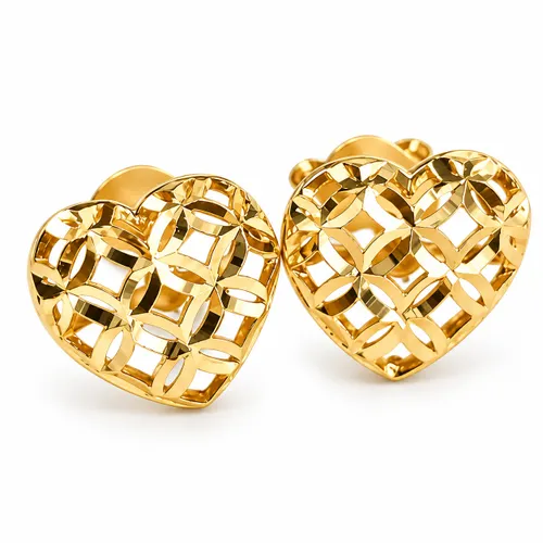 Brinco 8 mm Coração Trabalhado em Ouro 18K
