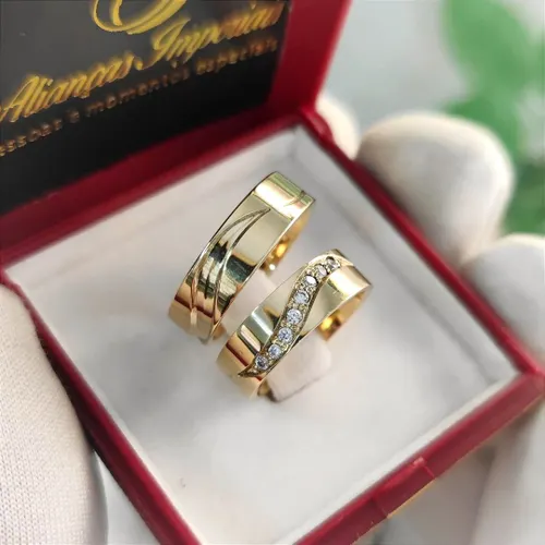 Par de alianças 6mm com zircônias mod. Oceano