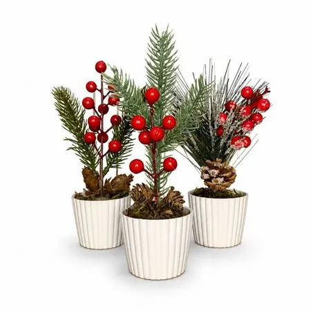 Kit 3 Enfeites de Natal Arranjos Natalinos Vasos Decoração