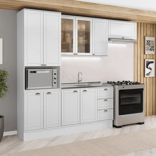 Armário de Cozinha Completa com Balcão Milla Fern Carraro Branco