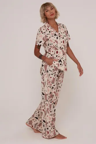 Calça Pantalona Pijama Estampa Baralho Sorte no Amor