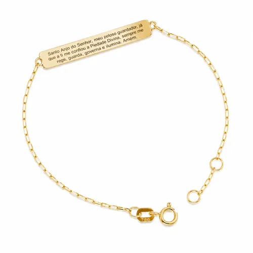 Pulseira 14,5 cm Oração e Anjo em Ouro 18K