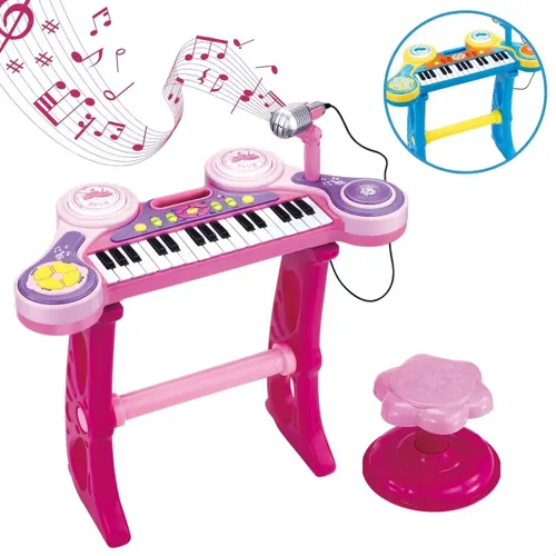 Piano Teclado Musical Infantil Pianinho Microfone Brinquedo Cor Rosa