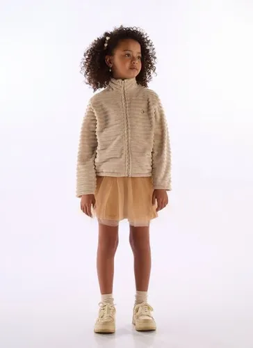 Jaqueta infantil feminina em pelo sintético com zíper Bege