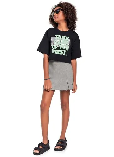 Blusa Cropped em Meia Malha Juvenil (Preto) Gloss