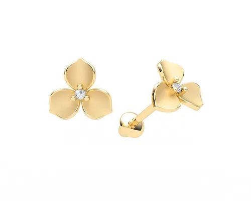 Brinco Pétala de 5 mm com 2 Diamantes em Ouro 18K