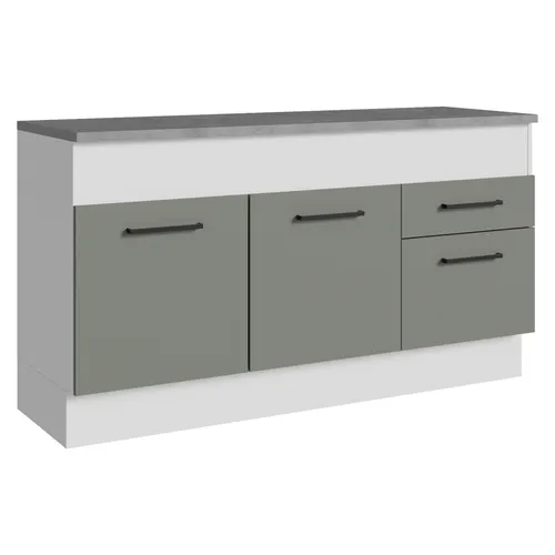 Balcão Madesa Agata 150 cm 2 Portas e 2 Gavetas (Com Tampo) Branco/Cinza