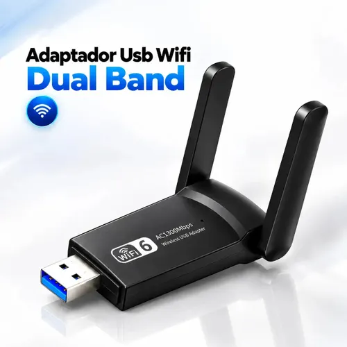 Adaptador Wi-Fi Davely para Computador e Notebook USB 3.0 Dual Band 2.4/5 GHz com Ethernet Gigabit