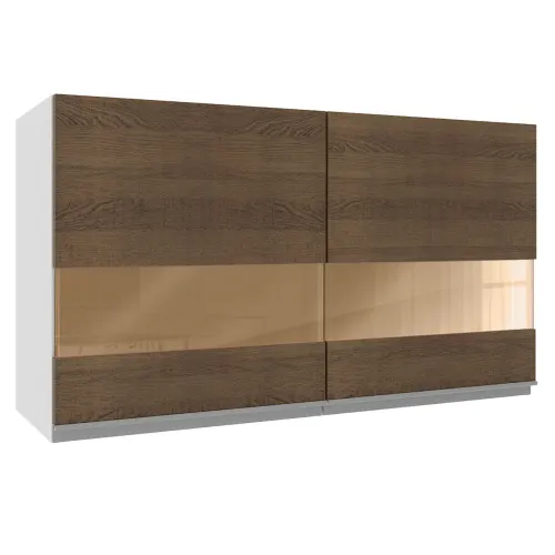 Armário Aéreo Madesa Acordes 100% MDF 120 cm 2 Portas Vidro Reflex Branco/Rustic