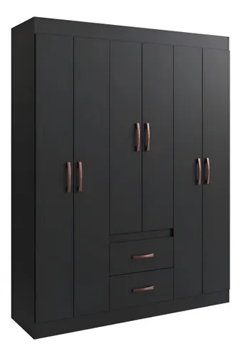 Guarda Roupa Solteiro 6 Portas 2 Gavetas Sidney Doripel Cor Preto