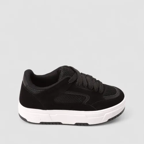 Tênis Casual Gabriela Feminino Detalhe Recorte Camurça Preto