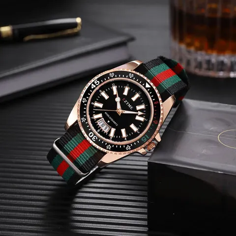 Novo relógio de calendário com pulseira de nylon masculina da moda, luxuoso e simples relógio de quartzo com luz noturna para homens e mulheres de negócios