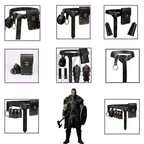 Conjunto de acessórios para fantasia de Viking, estilo medieval retro steampunk, adereços em couro sintético, para Halloween, cosplay, LARP, festas renascentistas e jogos de interpretação de papéis.