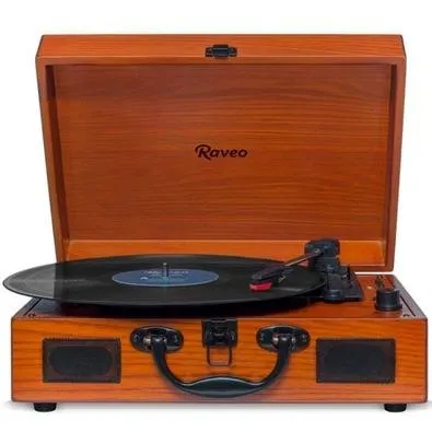 Toca Discos Raveo Vitrola Sonetto Wood, Bluetooth, USB, Marrom - 90-08226
