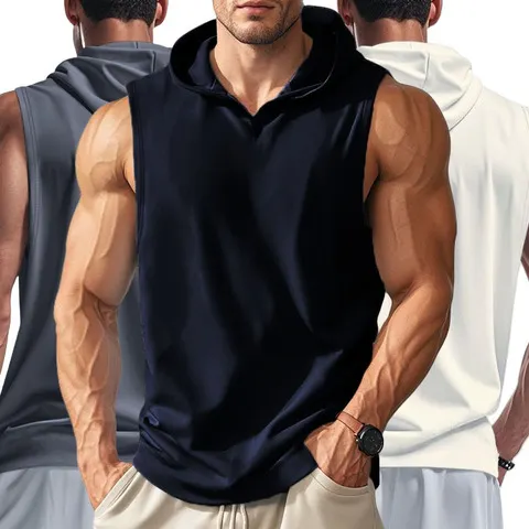 Regatas de corrida masculinas sem mangas ginásio esporte camiseta treinamento de fitness treino camisetas esportivas com capuz sólido verão colete masculino