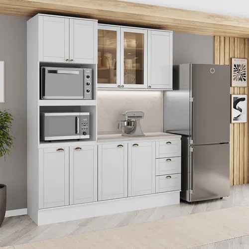 Armário de Cozinha Completa com Balcão Milla Velvet Carraro Branco