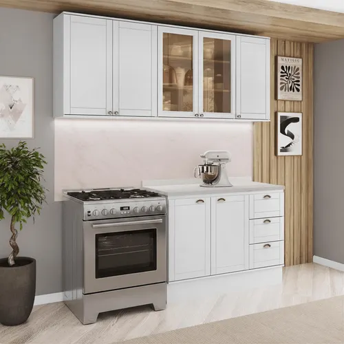 Armário de Cozinha Completa com Balcão Milla Terra Carraro Branco