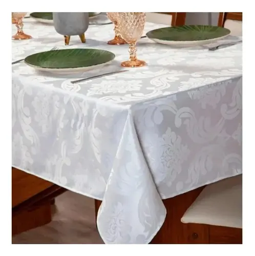 Toalha de Mesa Luxo Quadrada 1,40 X 1,40 para Mesa 4 Lugares Tecido Jacquard Medalhão