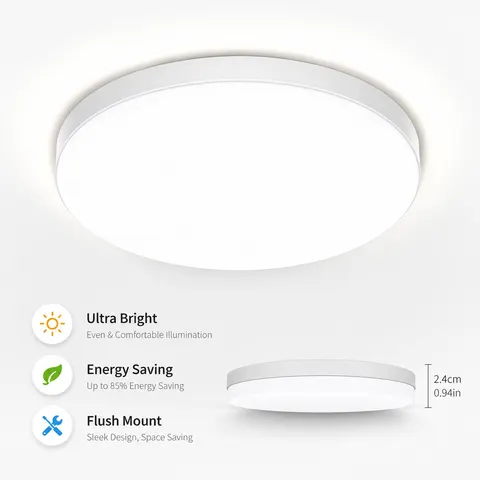 Luminária de Teto LED Redonda Ultrafina à Prova d'Água, Montagem Embutida, 6500K Luz Diurna, Iluminação Moderna para Casa, Quarto, Cozinha e Corredor