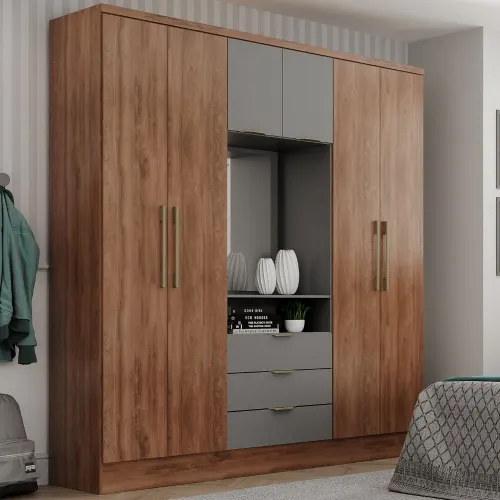 Guarda Roupa Casal 6 Portas Belmont Carraro Freijó c/ Titânio